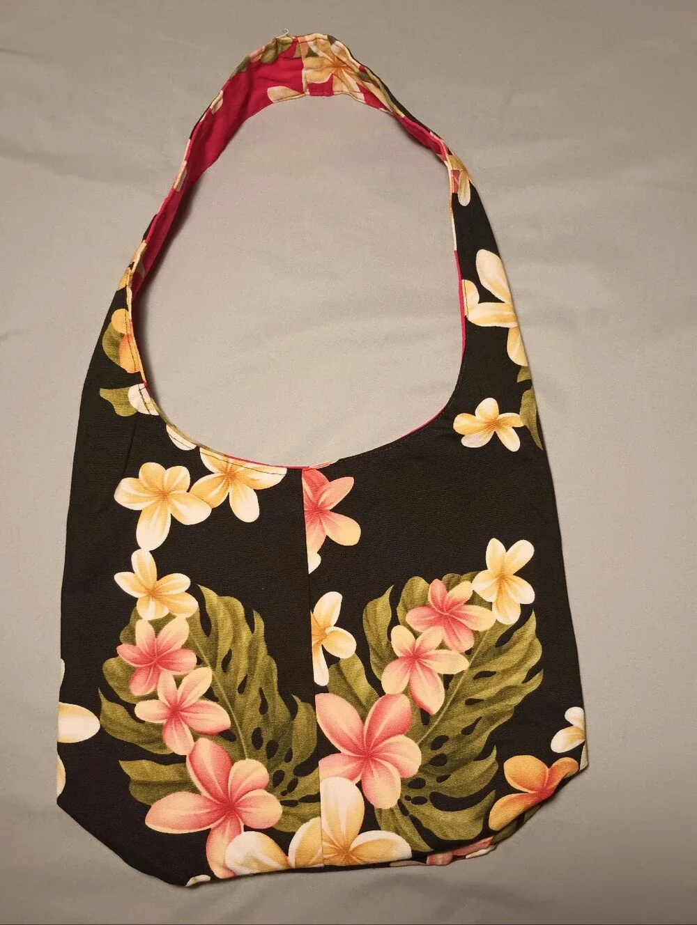 Hawaiian Accent Reversible Fabric Hobo Shoulder Bag